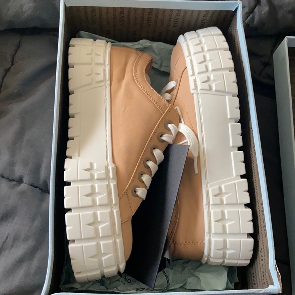 Prada Double Wheel nylon gabardine sneakers.